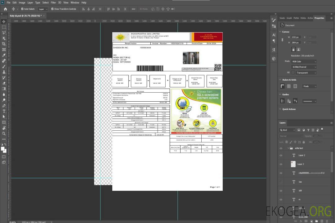 Modèle de facture de services publics d'entreprise Inde INDRAPRASTHA GAS LIMITED aux formats Word et PDF template